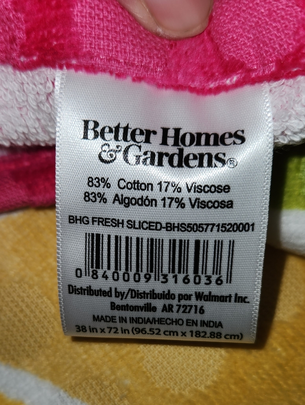 Better Homes And Gardens Bright Citrus Beach Towels - Yellow, Pink, Green, White - Picture 3 of 10